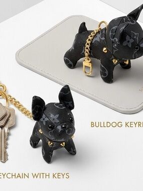 Colorful French Bulldog Plush Purse Charm or Key Ring - Black